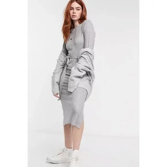 NWOT Topshop Long Sleeve Knit Midi Dress in Heather Gray - Picture 4 of 14